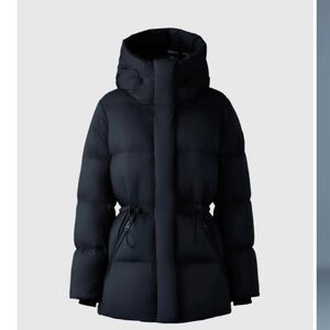 Mackage Women's Black Hooded Puffer Jacket with Drawstring Waist
